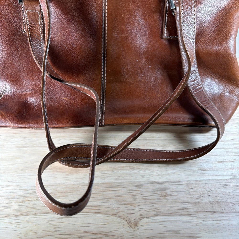 Etienne Aigner Brown Leather Shoulder Bag Zip Up Brown Interior Cloth Buckles - Picture 5 of 13